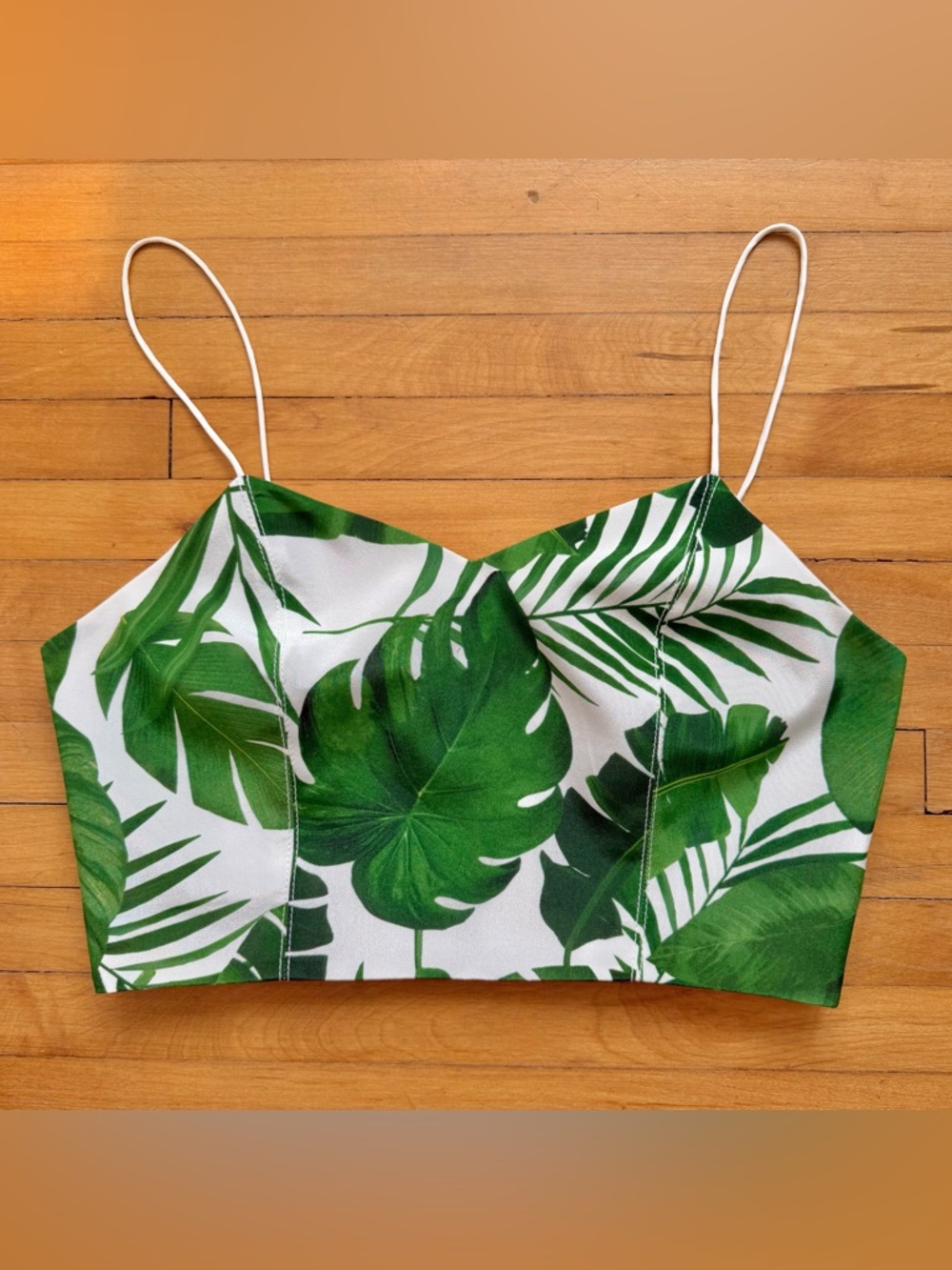 Alice & Olivia Archer Cropped Cami Size XS Back Zip Tropical Palm Print $165